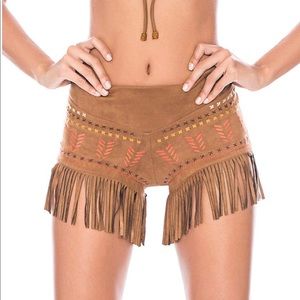 Tribal print fringe booty shorts